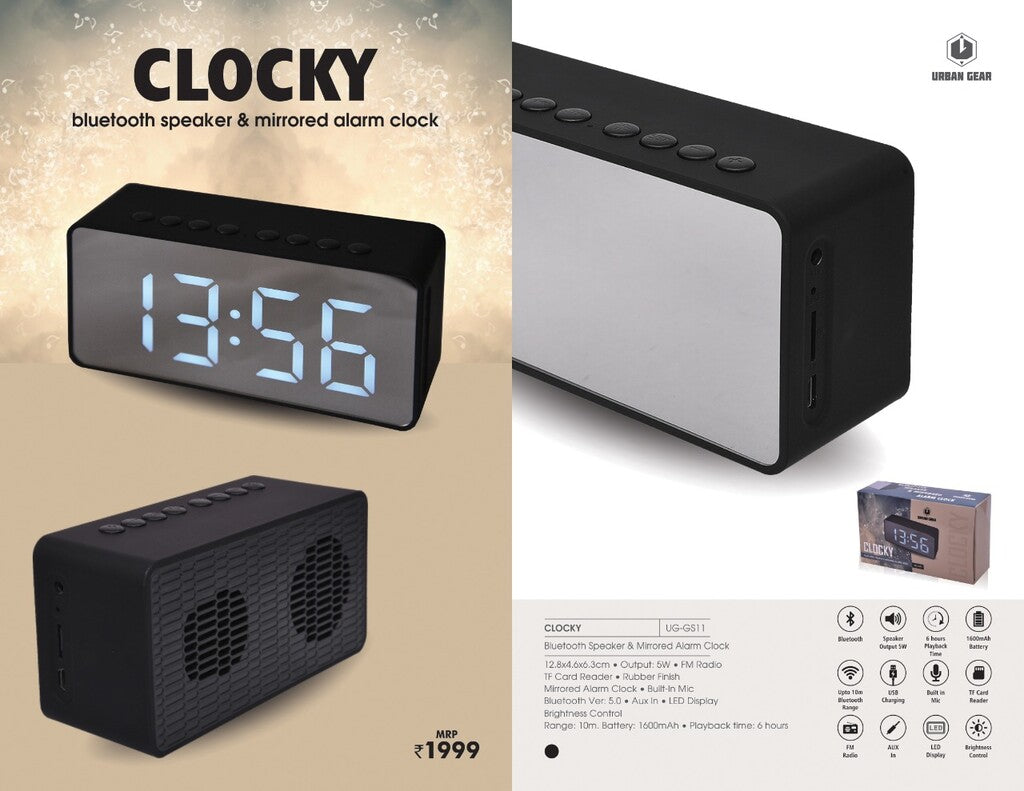 Personalized Bluetooth Speaker cum Mirror Alarm Clock - For Office Use, Personal Use, or Corporate Gifting - LO-GS11