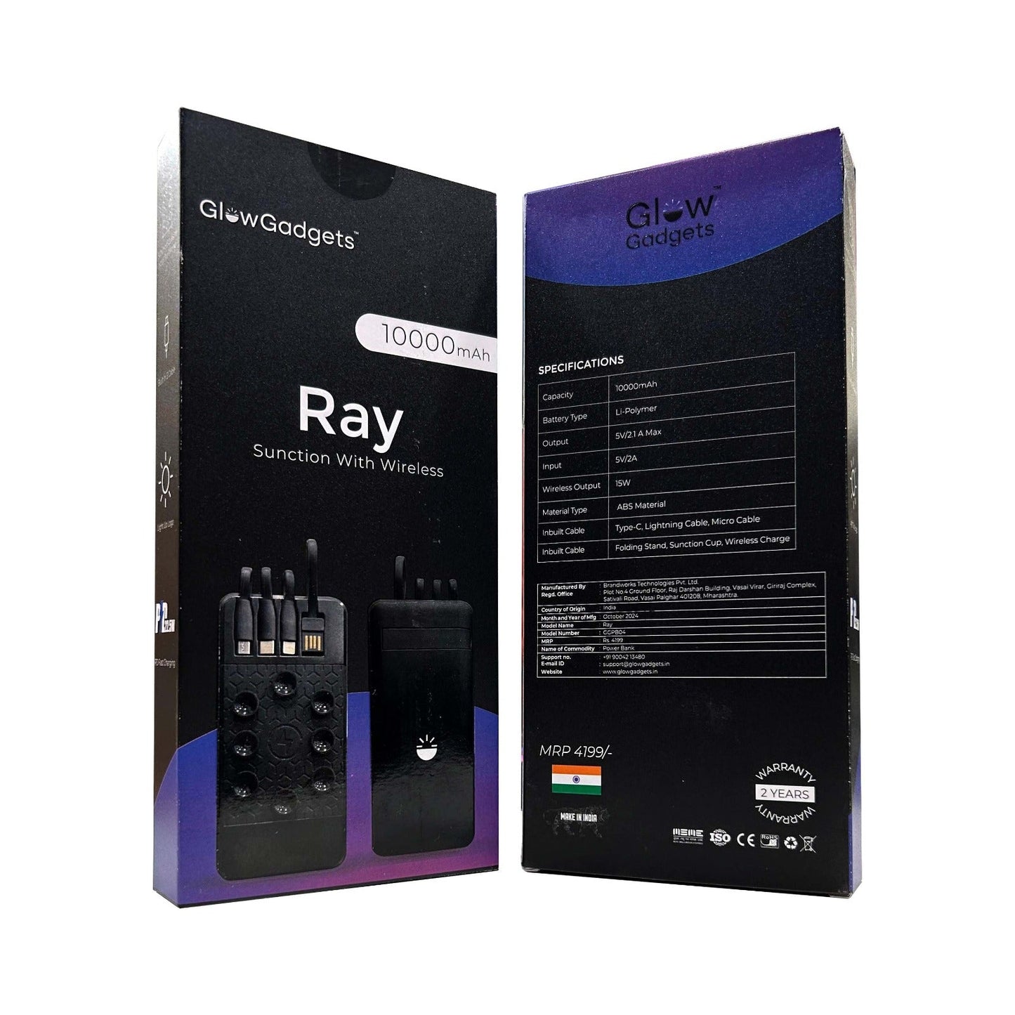 Personalized Logo Glow 10000mAh Wireless Powerbank - For Corporate Gifting, Event Gifting, Freebies, Return Gift, Promotions - HK10287