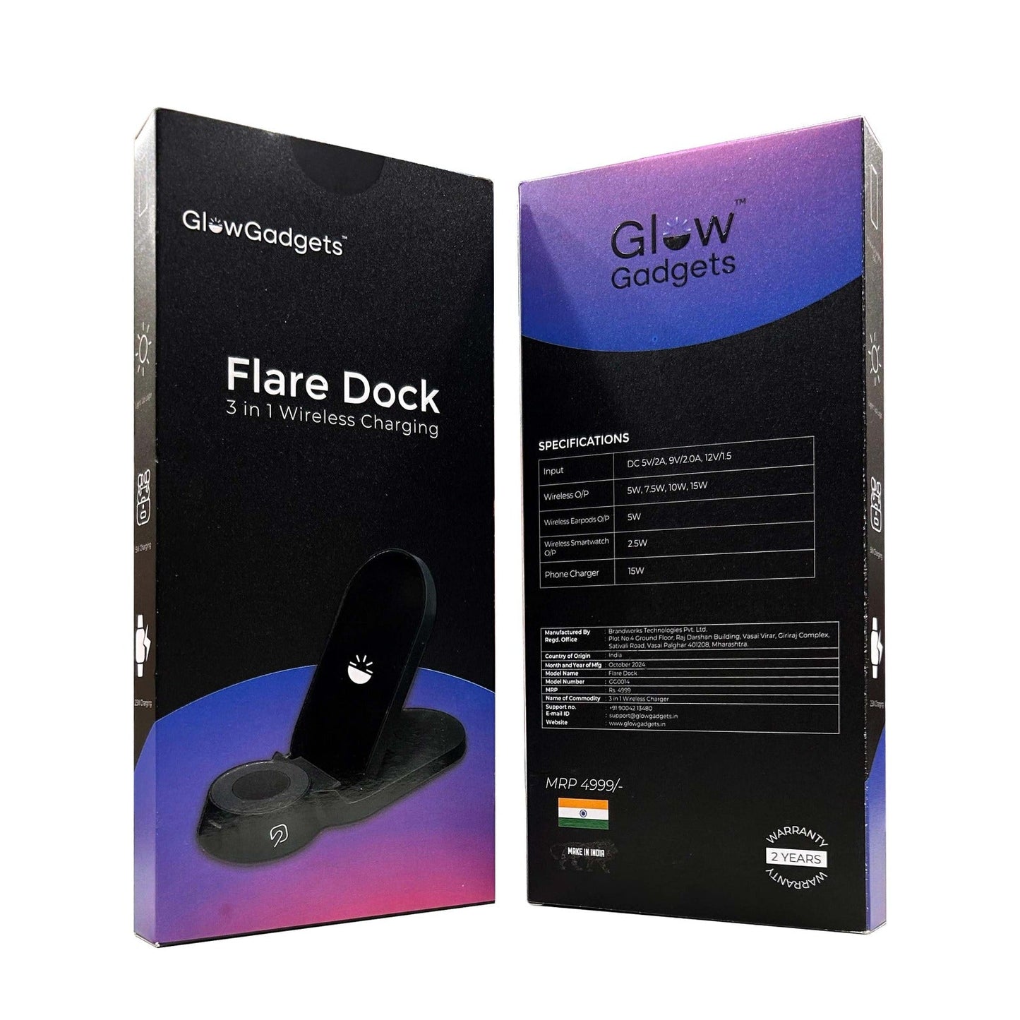 Personalized Logo Glow Multipurpose 3in1 Wireless Charger - For Corporate Gifting, Event Gifting, Freebies, Return Gift, Promotions - HK10289