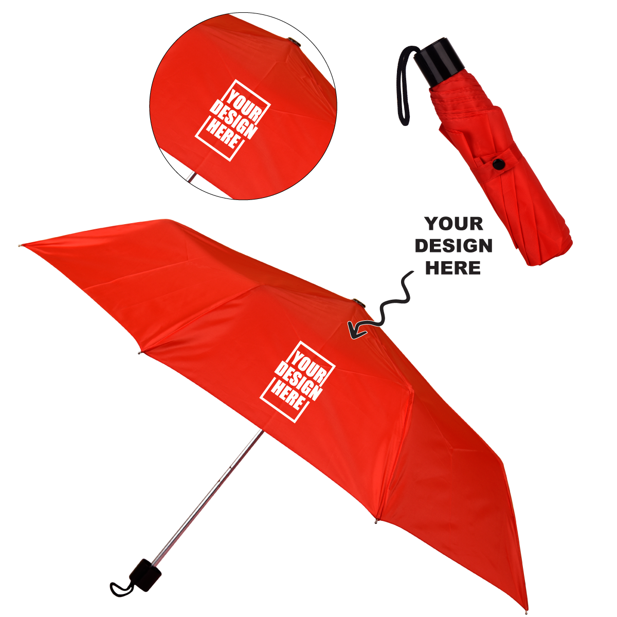 Customized Logo Printed Red 3 Fold Umbrella Corporate Or Promotional Gifting HK10227