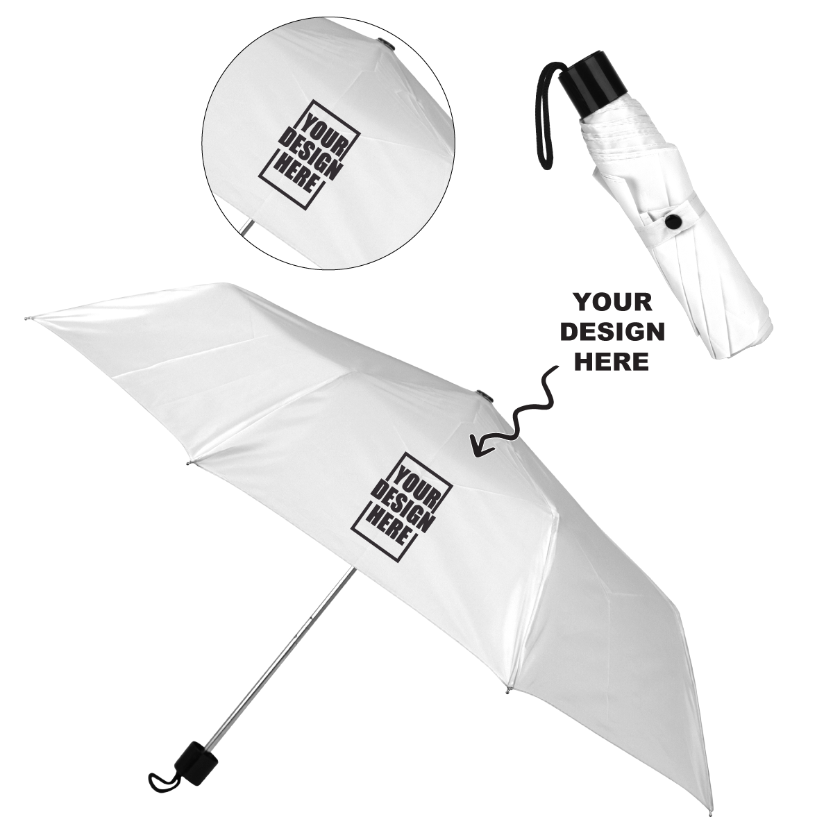 Customized Logo Printed White 3 Fold Umbrella Corporate Or Promotional Gifting HK10230