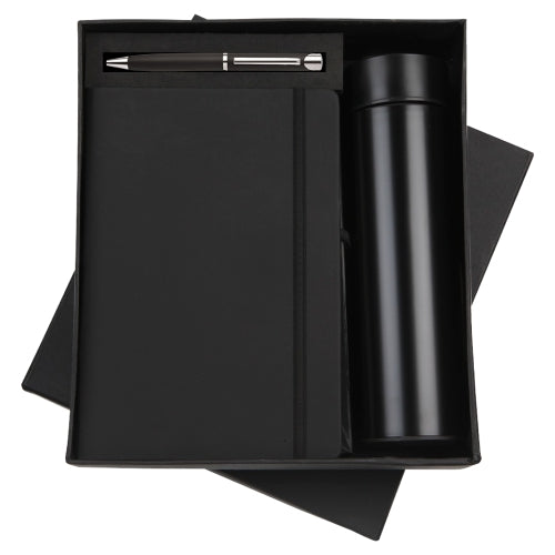 Black Personalized 3in1 Combo Gift Set Notebook Diary, Round Pen, and Bottle - For Employee Joining Kit, Corporate, Client or Dealer Gifting JKSR171