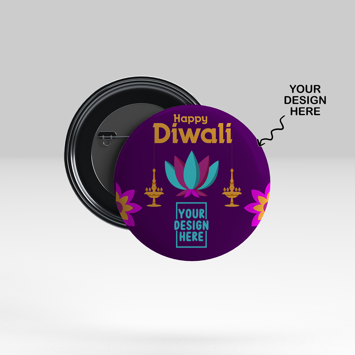 Personalized Diwali Pin Badges - 58 mm Size - For Diwali Corporate Gifting, Diwali Employee Gifts, Festive Corporate Gifting, Diwali Office Gifts