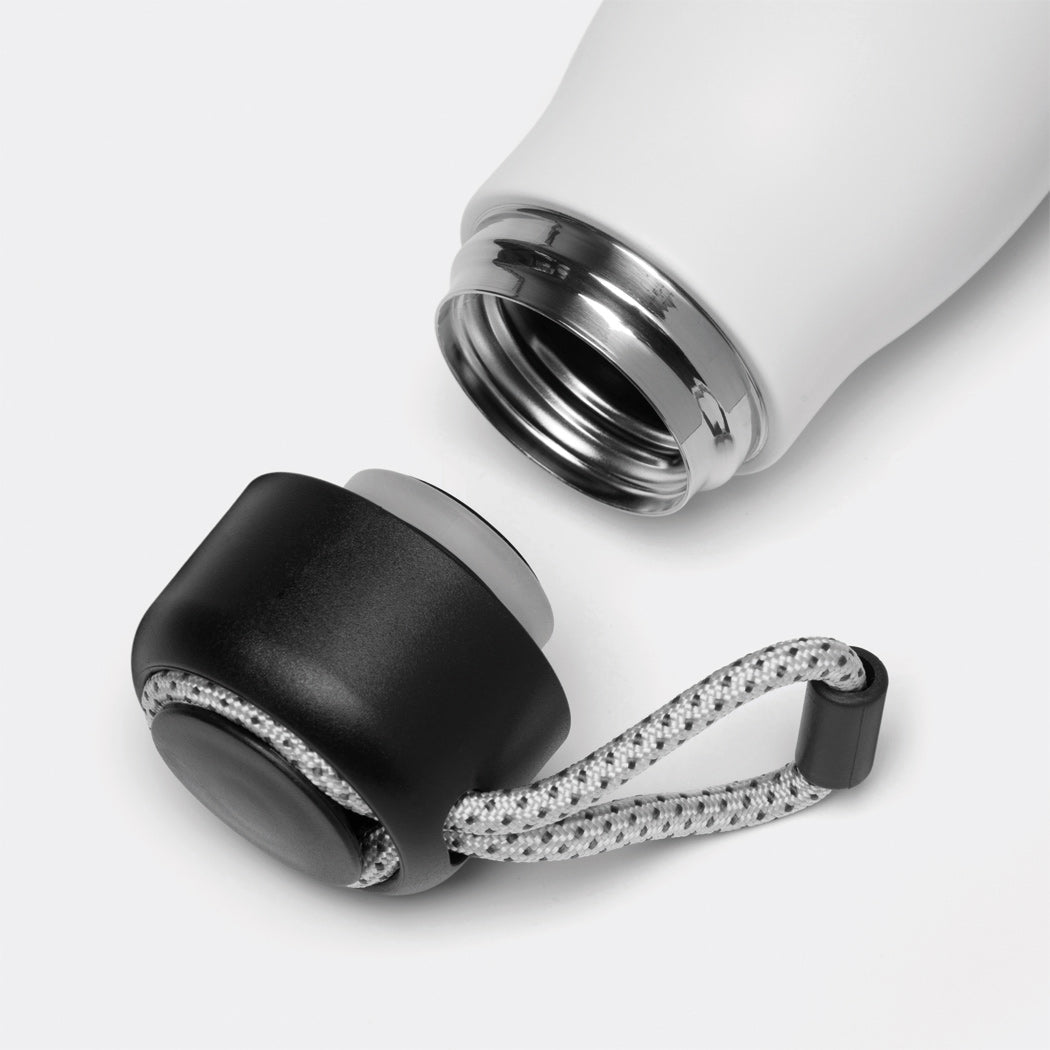 Personalized White Rope Handle Double Wall Metal Vacuum Water Bottle - 550ml - For Corporate Gifting, Birthday, Marriage, Anniversary Return Gift, Event Gift, Promotions TGMGC-15