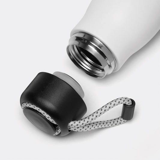 Personalized White Rope Handle Double Wall Metal Vacuum Water Bottle - 550ml - For Corporate Gifting, Birthday, Marriage, Anniversary Return Gift, Event Gift, Promotions TGMGC-15