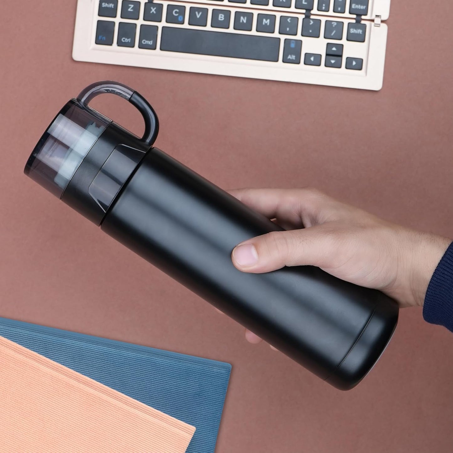 Personalized Laser Engraved Black Insulated Steel Vacuum Bottle - 500ml - For Corporate Gifting, Return Gift, Event Freebies and Promotions TGMGC-492