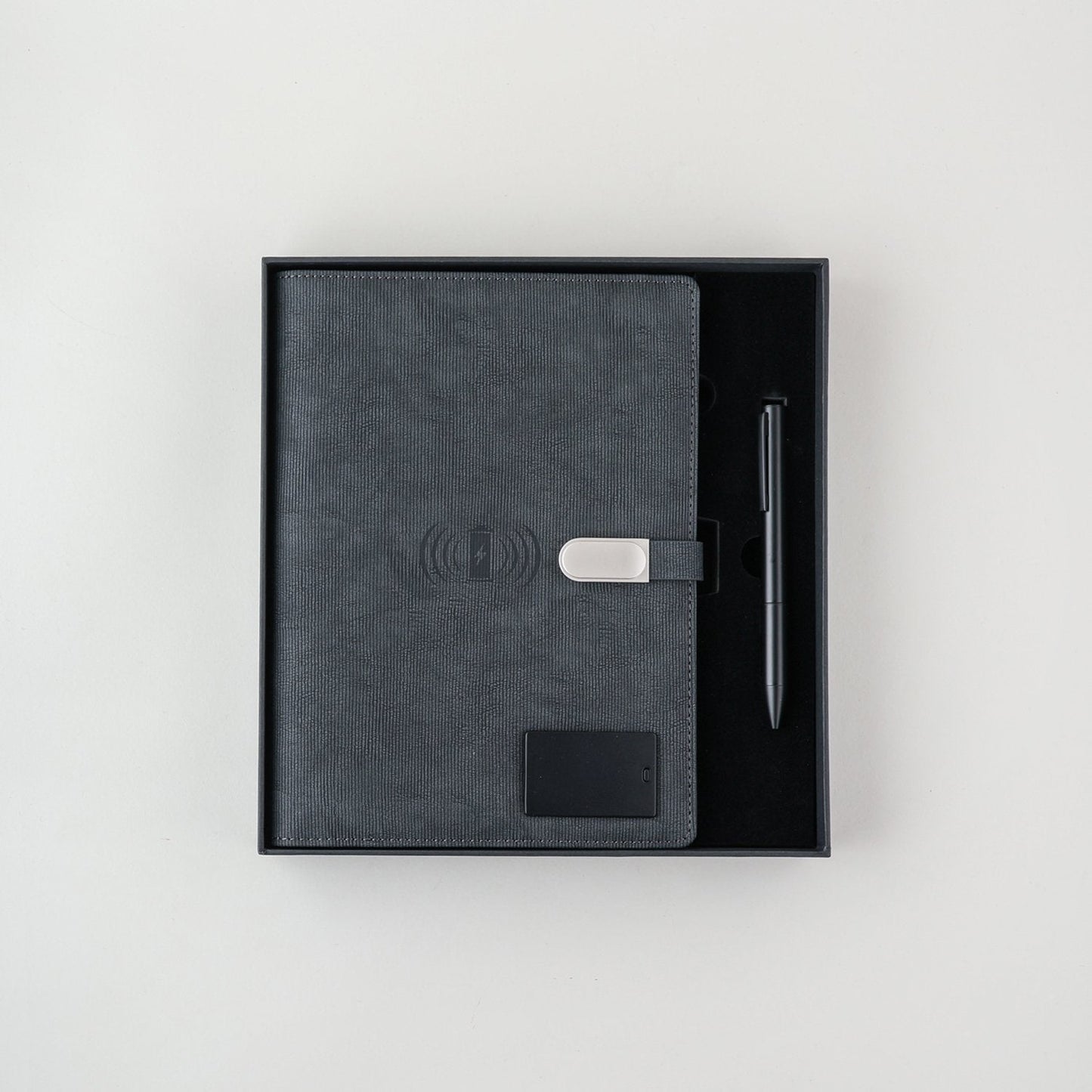 Personalized Engraved Jute Fusion Grey 8000mAh Power Bank Diary With Pen Logo Glow Combo Gift Set - For Employee Joining Kit, Client, Dealer Gifting, Corporate Gifting or Return Gift HK10245