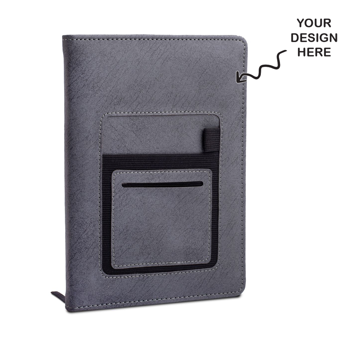 Personalized Gray Multipurpose Textured PU notebook A5 Size Corporate Notebook Diary - For Office Use, Personal Use, or Corporate Gifting BG113