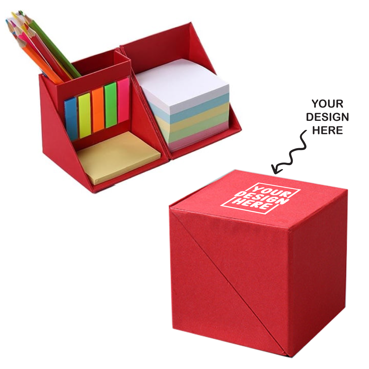 Personalized Eco-Friendly Stationary Cube with Sticky Memo Pad and Pen Holder - For Corporate, Client or Dealer Gifting, Promotional Freebie BGB47C