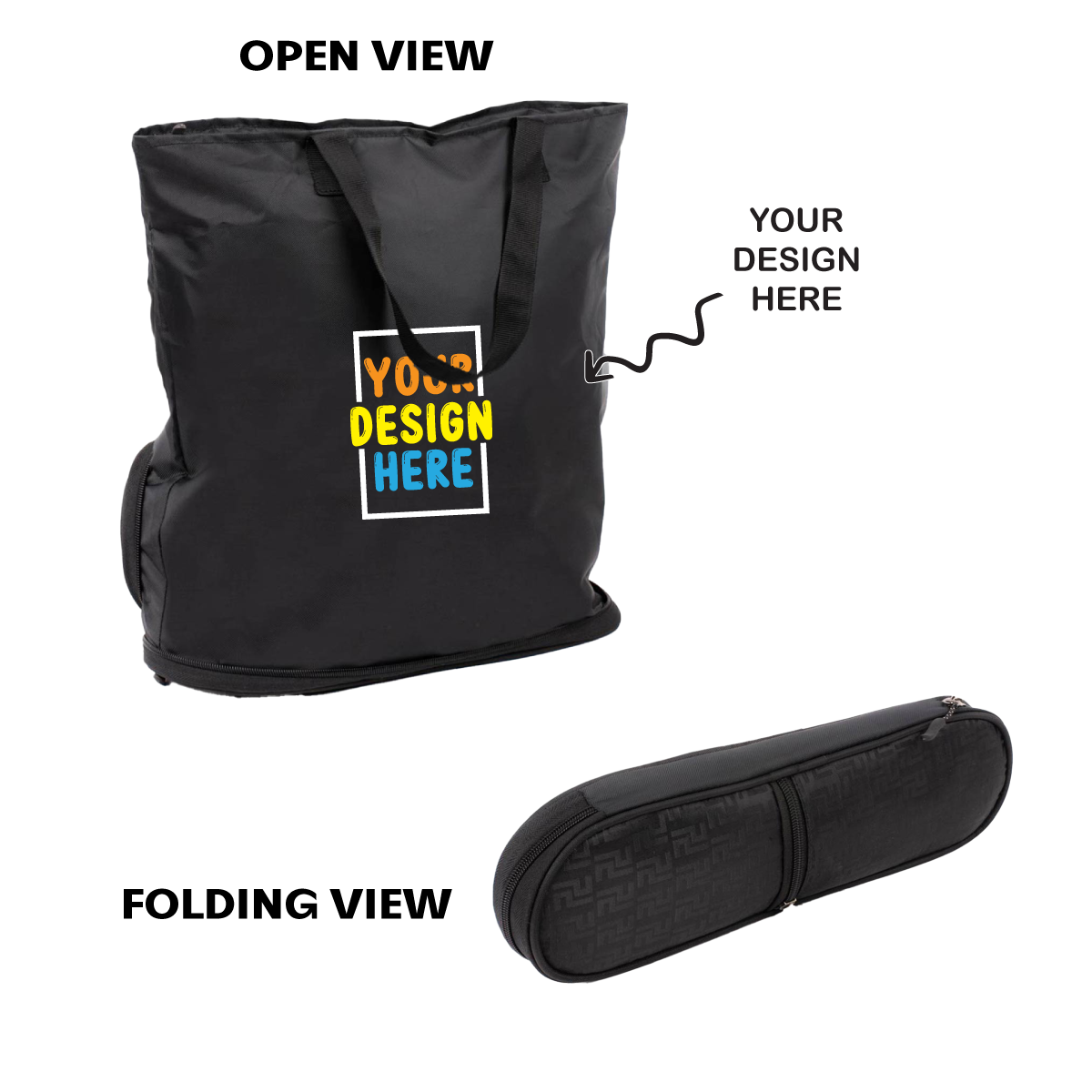 Personalized Black Folding Design Zipper Lock Shopping Bag - For Employees, Travelers, Corporate, Client or Dealer Gifting, Events Promotional Freebies BGS25 - The Gifting Marketplace