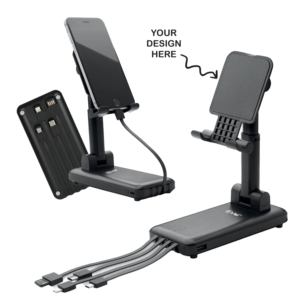 Personalized Black 10000mAh Power Bank cum Mobile Stand - For Corporate Gifting, Event Gifting, Freebies, Promotions - EKP0206 - The Gifting Marketplace