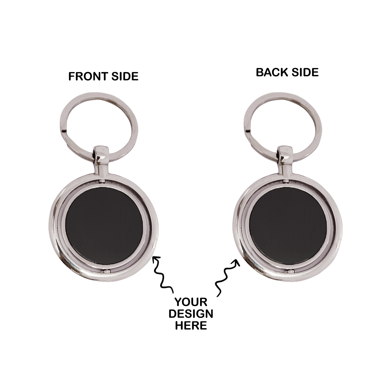 Personalized Black Both Sides Engraved Rotating Steel Finish Metal Keychain - For Employee, Client, Dealer, or Corporate Gifting, Events Promotional Freebie JKC12