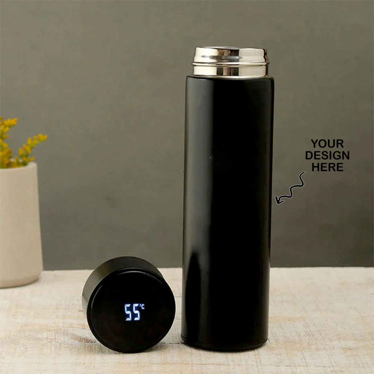 Personalized Laser Engraved Black Temperature Water Bottle - For Return Gift, Corporate Gifting, Office or Personal Use, Event Gift, Freebies, Promotions TGMGC-46