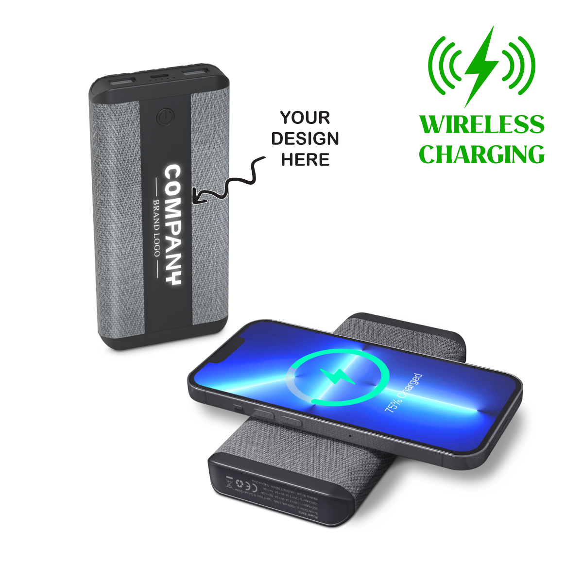 Personalized Logo Glow 10000mAh Jute Finished Wireless Powerbank - For Corporate Gifting, Event Gifting, Freebies, Return Gift, Promotions - HK10283 - The Gifting Marketplace