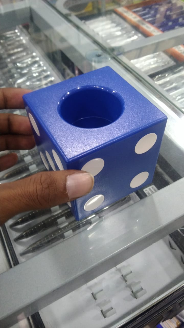 Blue Plastic Pen Stand cum Dice - For Corporate Gifting, Events Promotional Freebie, Office Use JAPSDB00