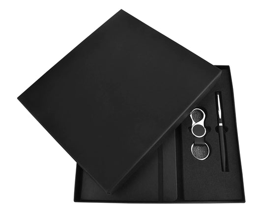 Black Notebook Diary, Keychain, and Pen 3in1 Combo Gift Set - For Employee Joining Kit, Corporate, Client or Dealer Gifting, Events Promotional Freebie JKSR158