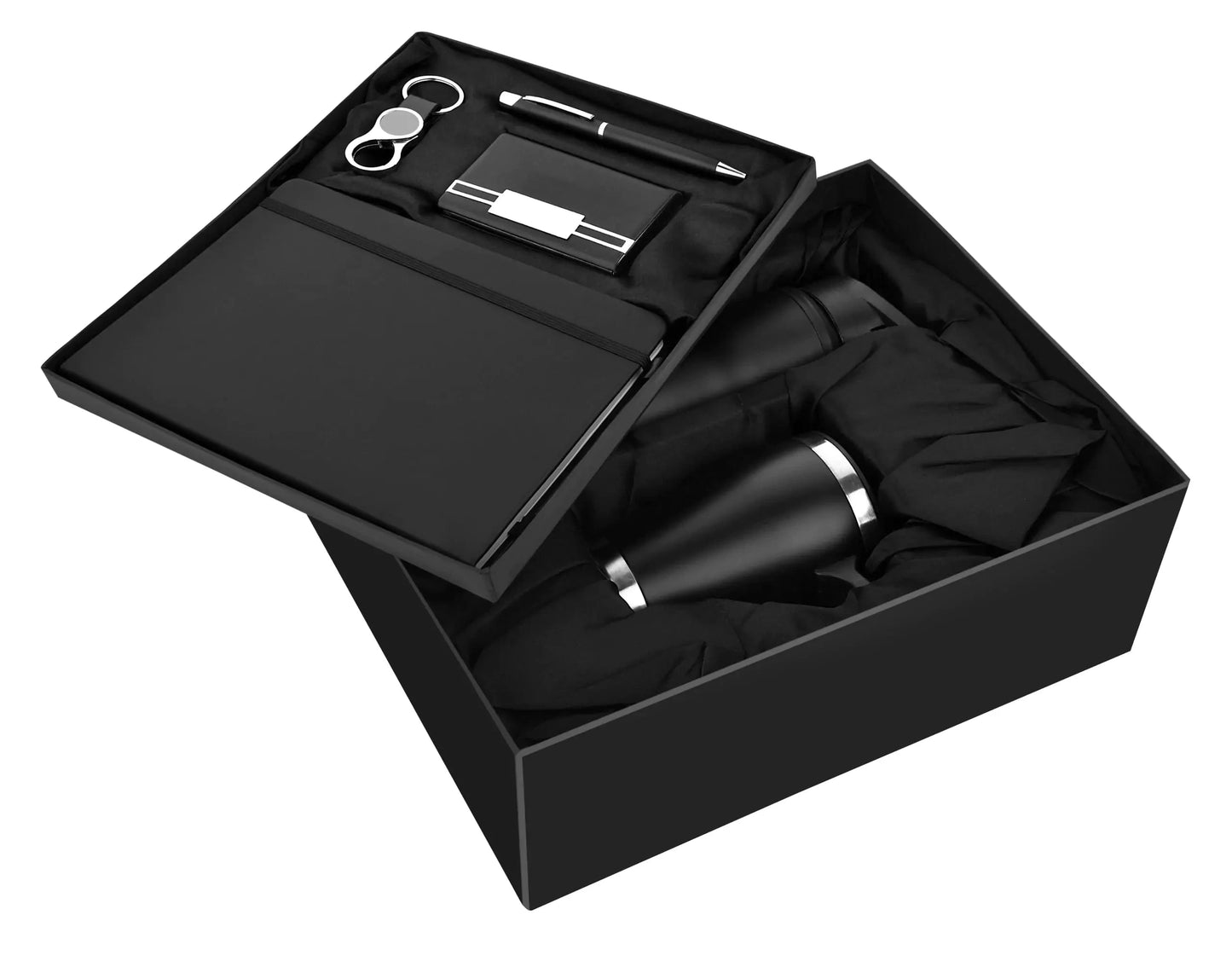 Black 6in1 Combo Gift Set Bottle, Mug, Pen, Keychain, Notebook, and Cardholder - For Employee Joining Kit, Corporate, Client or Dealer Gifting JKSR176