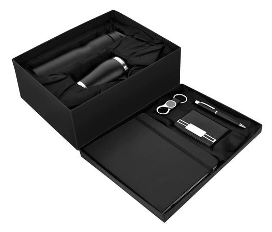Black 6in1 Combo Gift Set Bottle, Mug, Pen, Keychain, Notebook, and Cardholder - For Employee Joining Kit, Corporate, Client or Dealer Gifting JKSR176