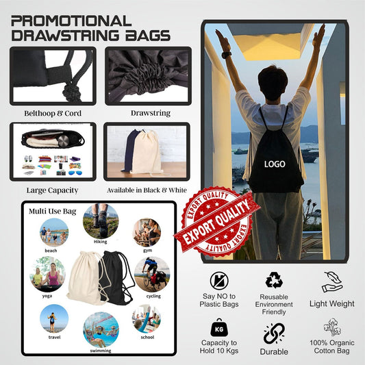 Personalized Black Promotional Drawstring Bag - For Corporate Gifting, Event or Exhibition Freebies, Promotions JKDSB02