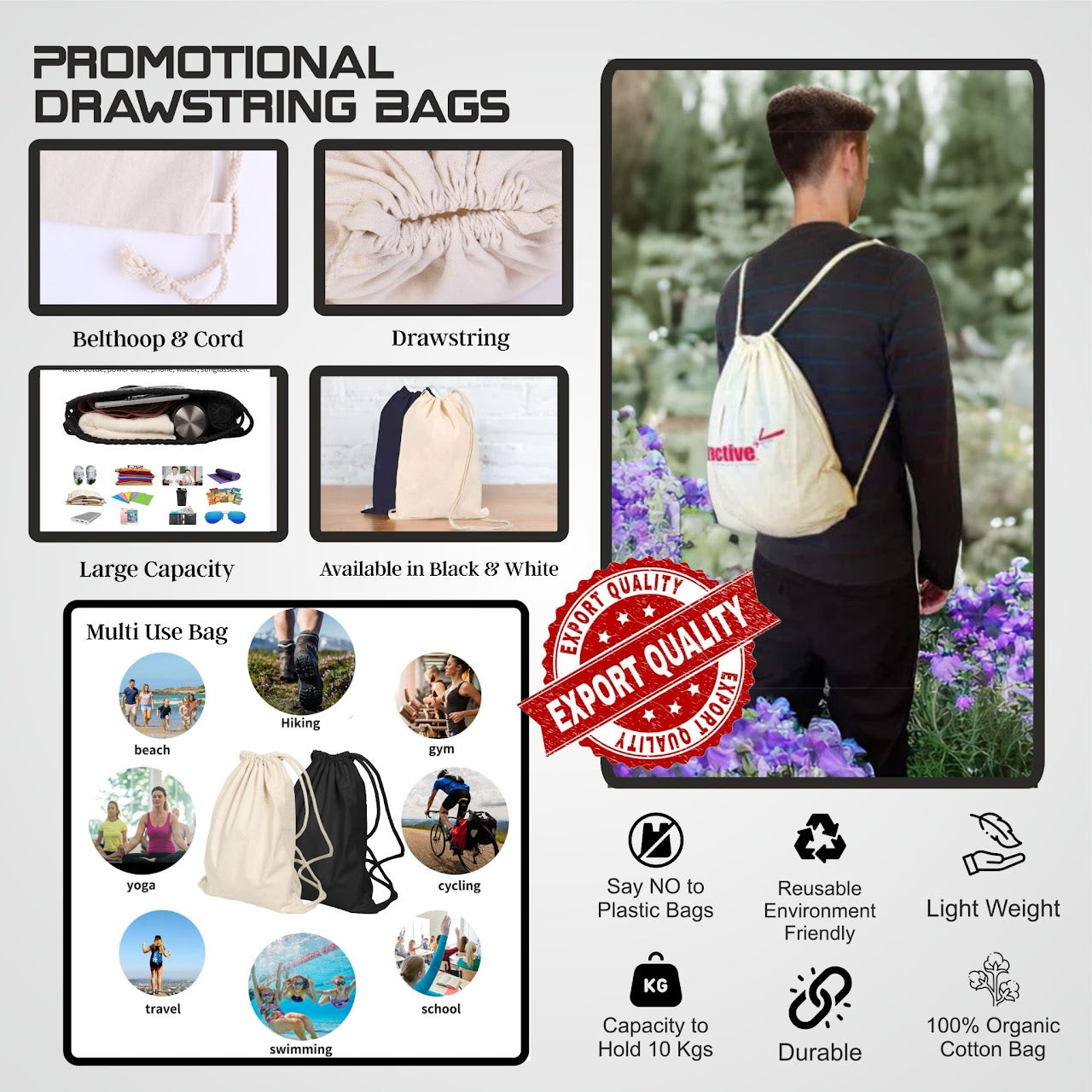 Personalized Black Promotional Drawstring Bag - For Corporate Gifting, Event or Exhibition Freebies, Promotions JKDSB02