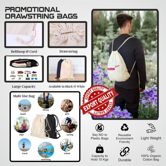 Personalized White Promotional Drawstring Bag - For Corporate Gifting, Event or Exhibition Freebies, Promotions JKDSB01