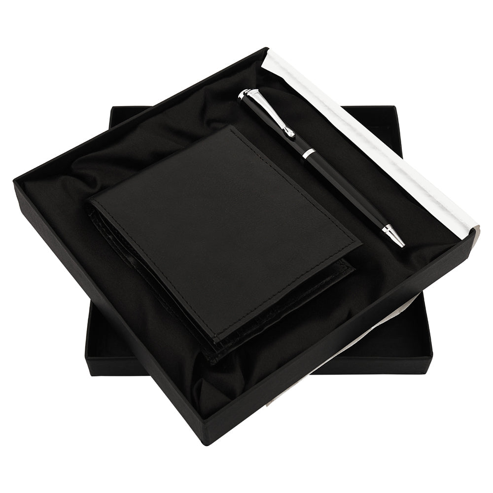 Pen and Wallet Black 2in1 Combo Gift Set - For International Men's Day Gift, Employee Joining Kit, Corporate, Client or Dealer Gifting, Promotional Freebie JKSR129