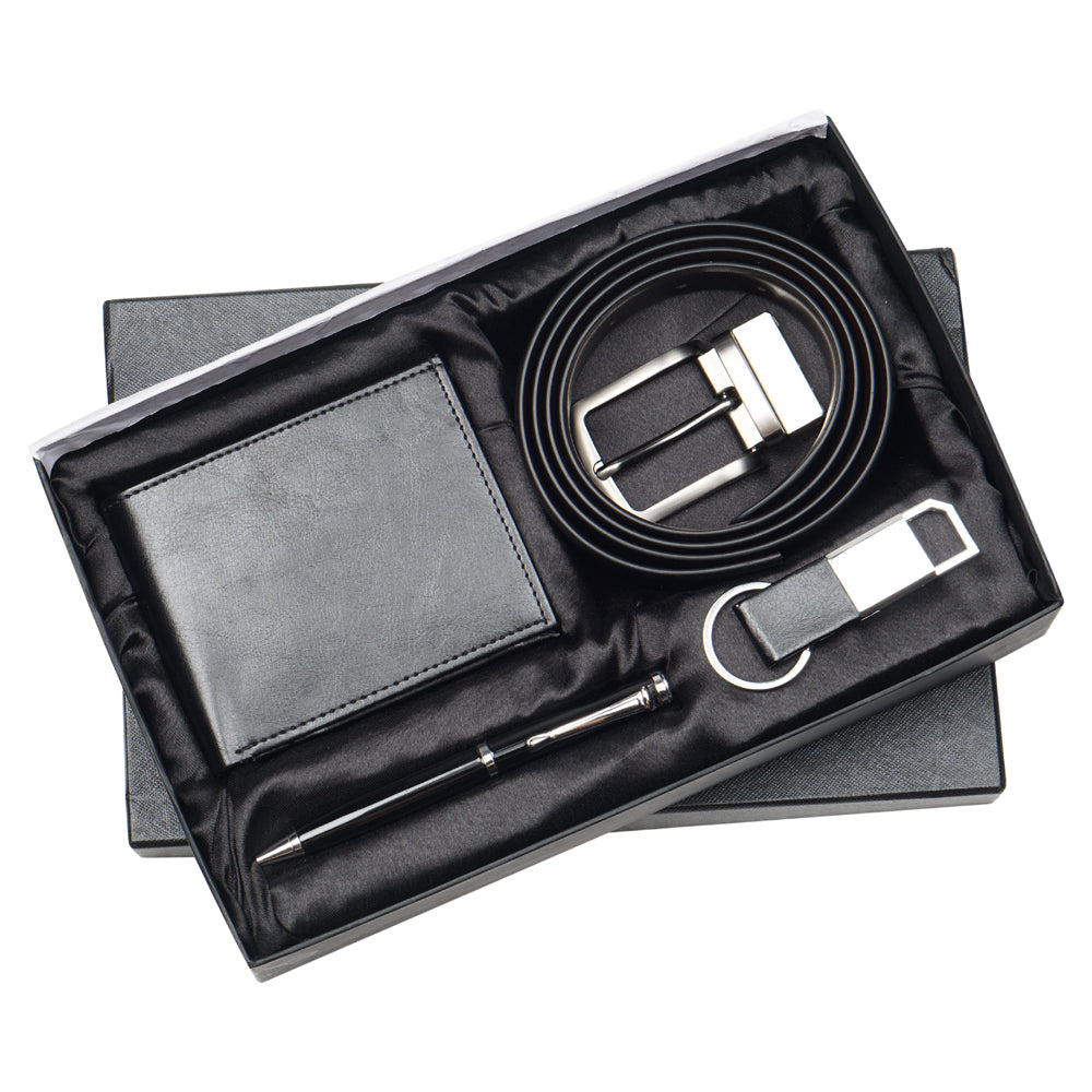 Wallet, Belt, Keychain and Pen 4in1 Combo Gift Set - For International Men's Day Gift, Employee Joining Kit, Corporate, Client or Dealer Gifting, Promotional Freebie JKSR137