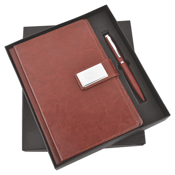 Brown Notebook Diary and Pen 2in1 Combo Gift Set - For Employee Joining Kit, Corporate, Client or Dealer Gifting, Events Promotional Freebie JKSR146