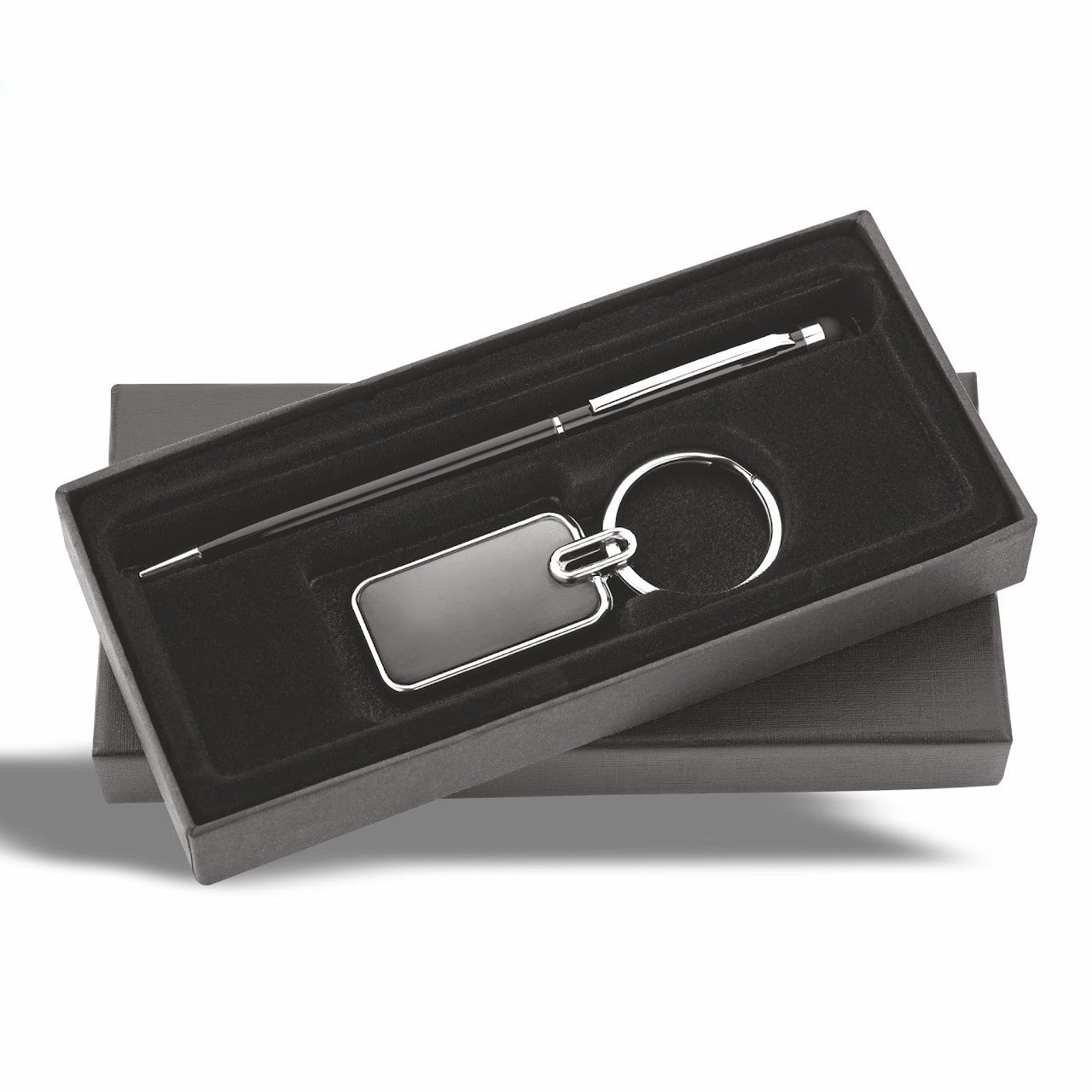Personalized Engraved 2-in-1 Black Metal Pen & Keychain Gift Set – Custom Name & Logo Corporate Gift for Employees, Clients & Promotions JKSR241 - The Gifting Marketplace