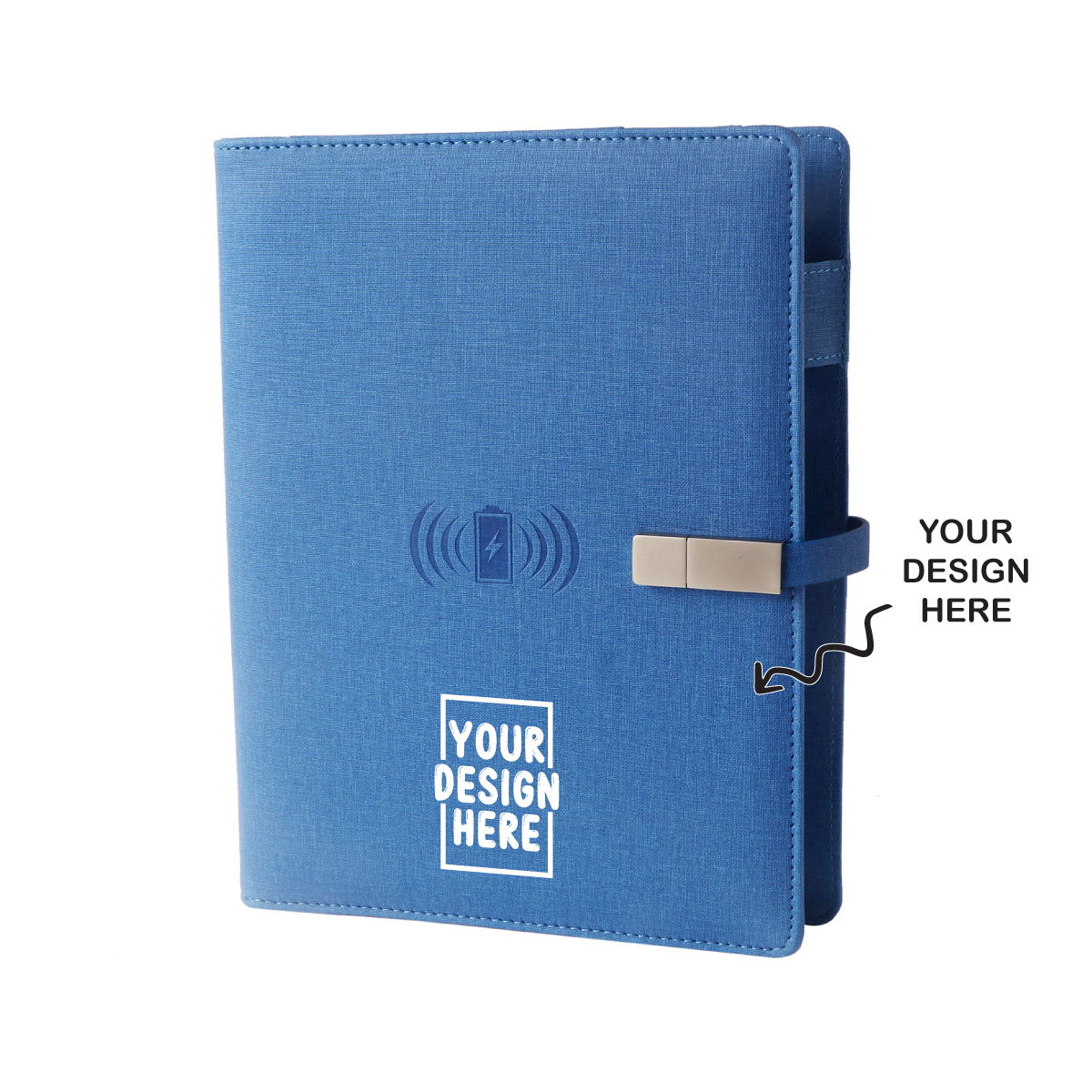 Personalized Blue Jute 8000mAh Notebook Diary Power Bank with 16gb Pen Drive - For Office Use, Personal Use, Return Gift, or Corporate Gifting - HK10103