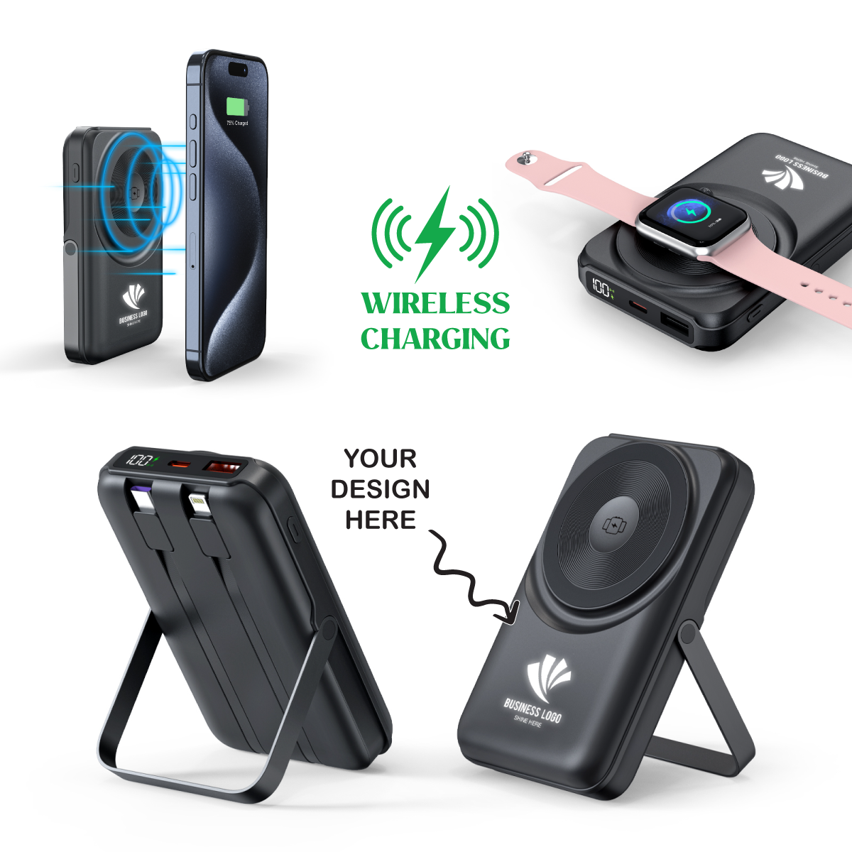 Personalized Logo Glow Magsafe 10000mAh 15W wireless charging, and built-in Type-C and Lightning cable - For Corporate Gifting, Event Gifting, Freebies, Return Gift, Promotions - HK10286 - The Gifting Marketplace
