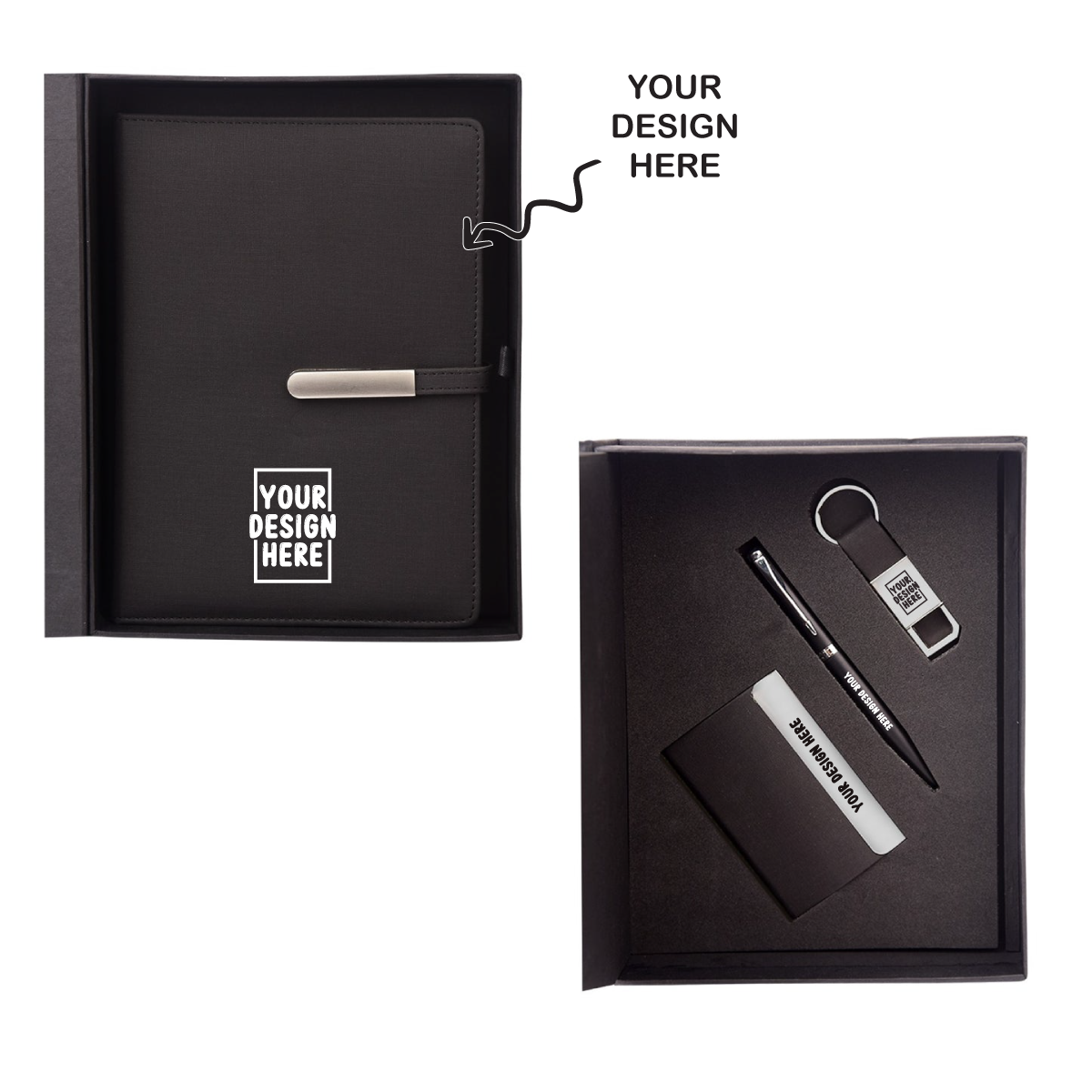 Black 4 in 1 Power Bank Notebook Diary Combo Gift Set - For Employee Joining Kit, Client, Dealer Gifting, Corporate Gifting or Return Gift HK2565
