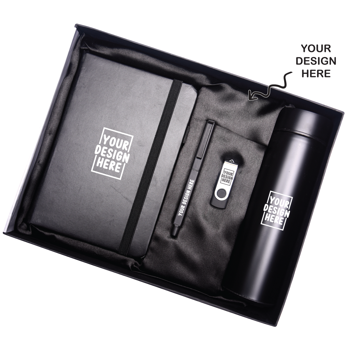 Black 4in1 Notebook Diary, Bottle, Pen and Pen Drive Combo Gift Set - For Employee Joining Kit, Corporate, Client or Dealer Gifting HK37414