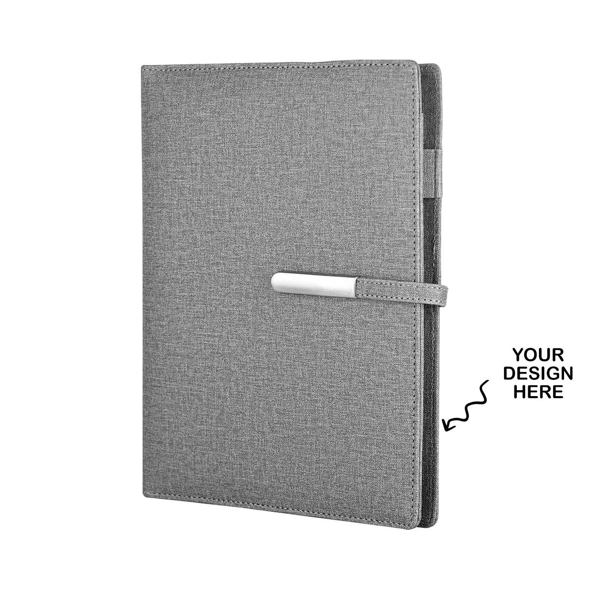 Personalized Grey Jute Power Bank Notebook Diary - For Office Use, Personal Use, Return Gift, or Corporate Gifting - HKJDPB