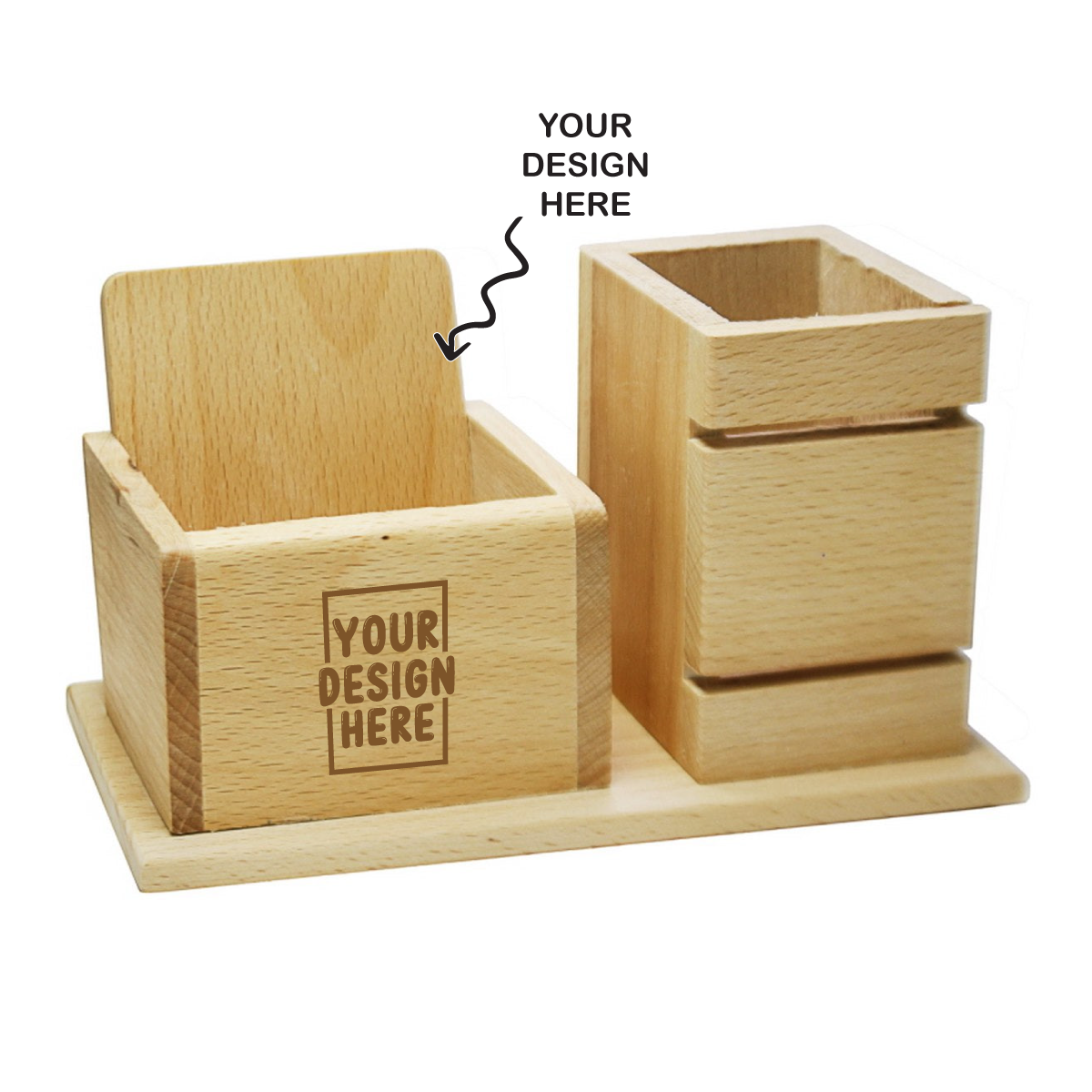 Personalized Engraved Light Brown Multipurpose Wooden Pen Stand - For Corporate Gifting, Events Promotional Freebie JAJP50
