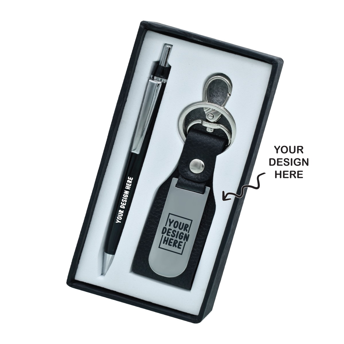 Black Personalized 2in1 Pen and Keychain Gift Set - For Employee Joining Kit, Corporate, Client or Dealer Gifting JASET9418BK