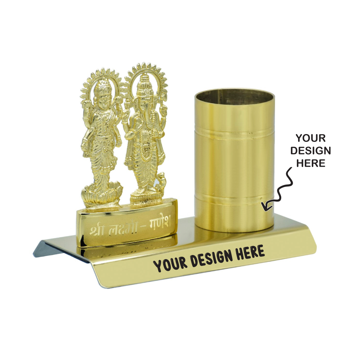 Desktop Golden Shri Laxmi Ganesh With Pen Stand - For Corporate Gifting, Diwali Gifting for Employees, Dealers, Stakeholders, Customers JATT659