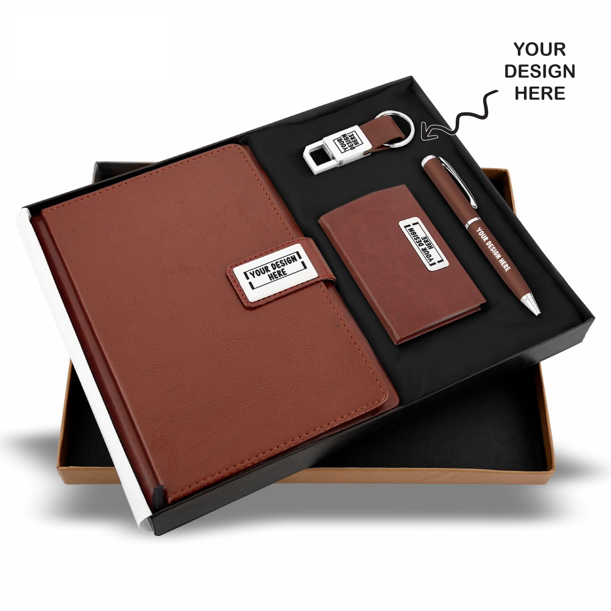 Brown Notebook Diary, Keychain, Cardholder, and Pen 3in1 Combo Gift Set - For Employee Joining Kit, Corporate, Client or Dealer Gifting, Events Promotional Freebie JKSR161
