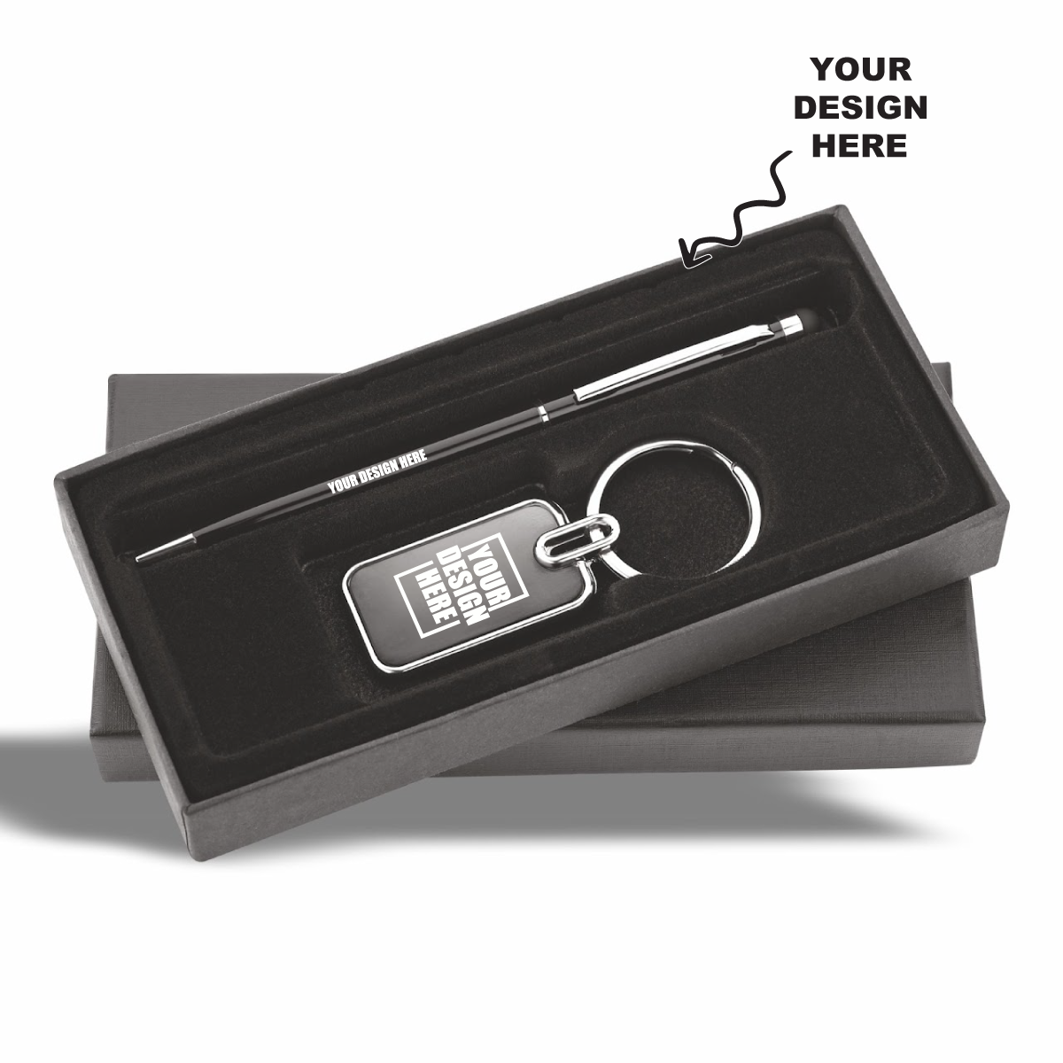 Personalized Engraved 2-in-1 Black Metal Pen & Keychain Gift Set – Custom Name & Logo Corporate Gift for Employees, Clients & Promotions JKSR241 - The Gifting Marketplace