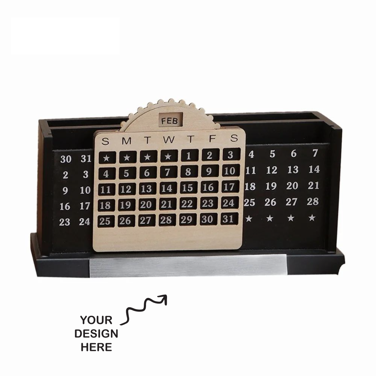 Personalized Engraved Lifetime Calendar Wooden Stationery cum Pen Stand - For Corporate Gifting, Event or Exhibition Freebies, Promotions, Festival Office Gifting JKWD02