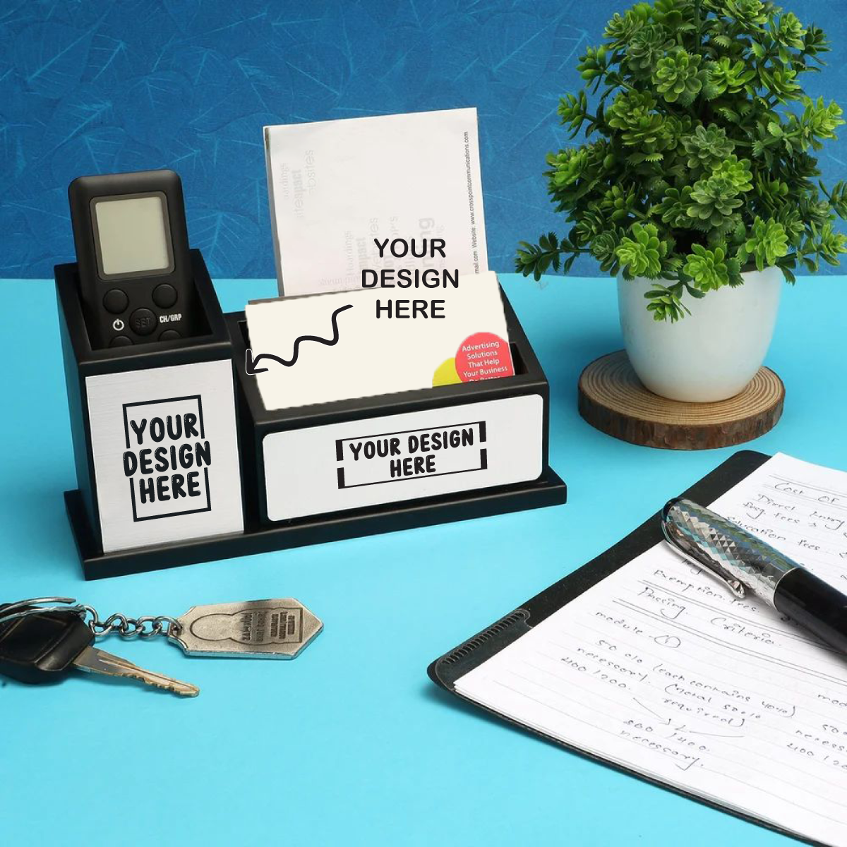 Personalized Engraved Desktop Wooden Stationery cum Pen Stand Holder - For Corporate Gifting, Event or Exhibition Freebies, Promotions, Festival Office Gifting JKWD06