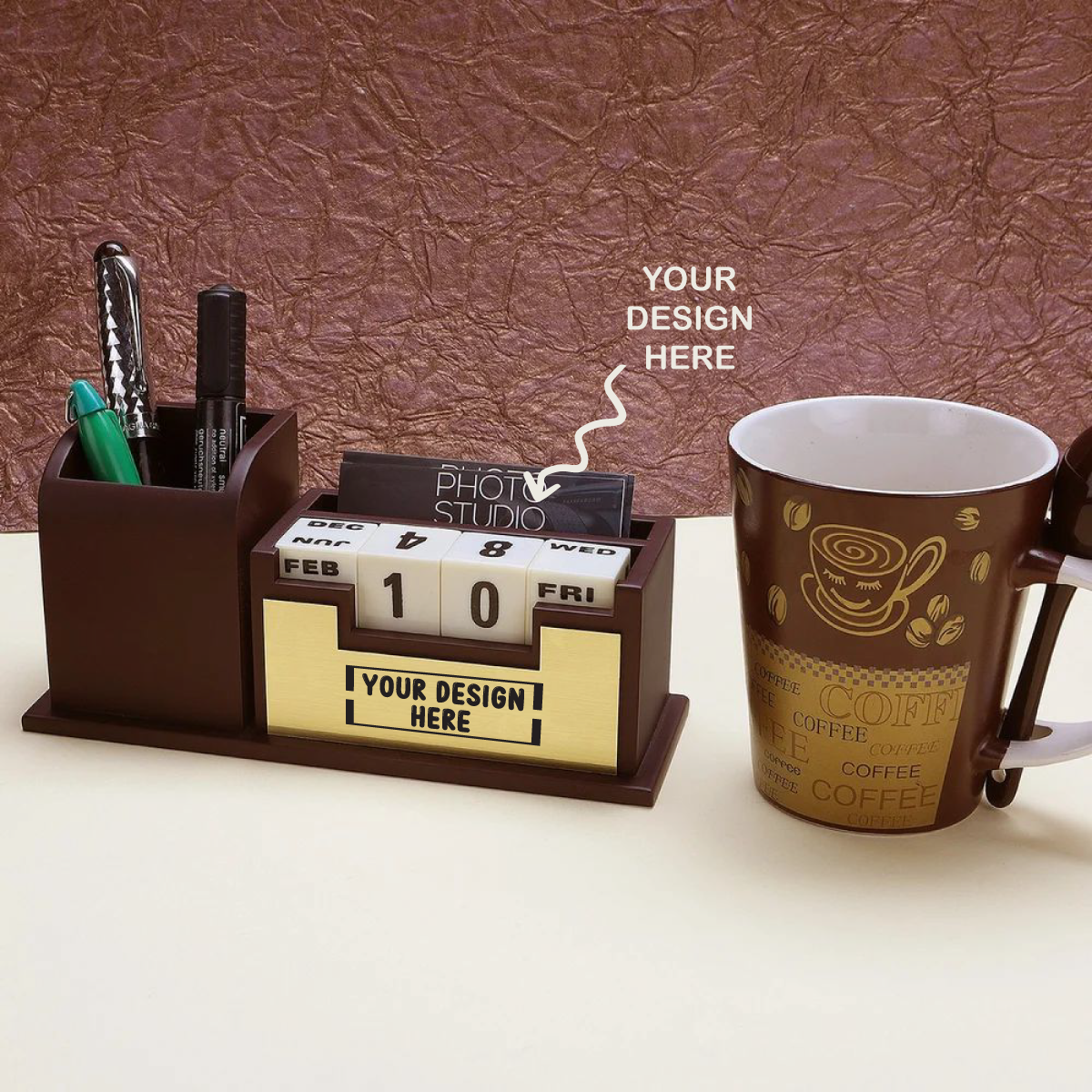 Personalized Engraved Desktop Wooden Stationery cum Pen Stand Holder - For Corporate Gifting, Event or Exhibition Freebies, Promotions, Festival Office Gifting JKWD08
