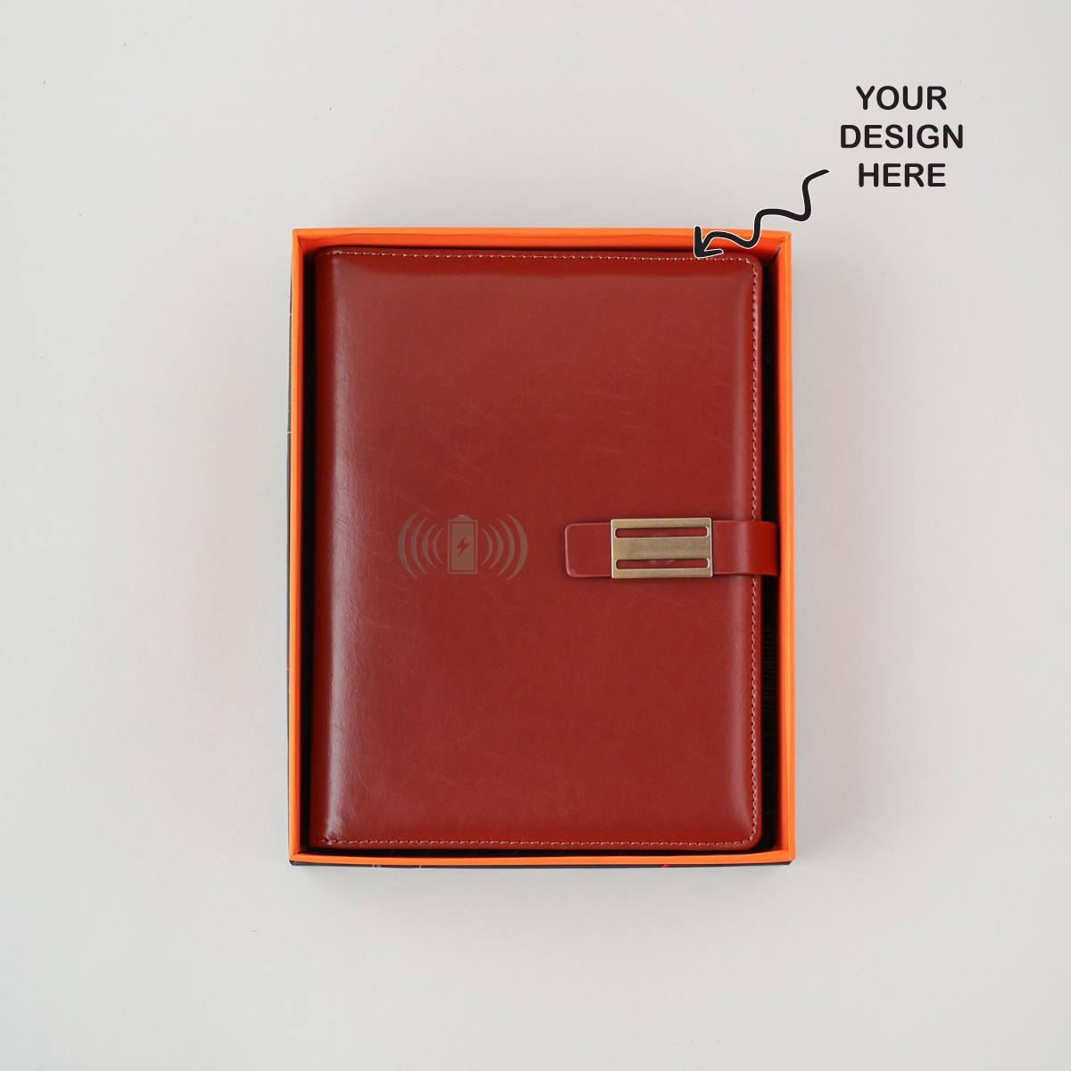 Personalized Dark Brown Leather Finished 8000mAh Power Bank Notebook Diary - For Office Use, Personal Use, Return Gift, or Corporate Gifting - HK10243