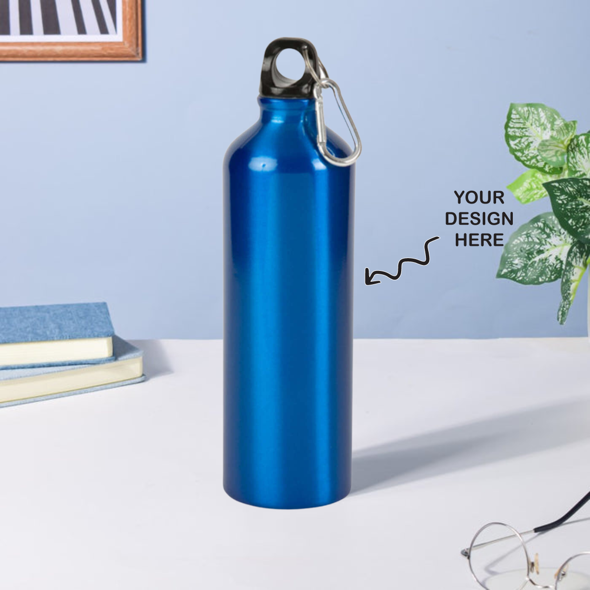 Personalized Blue Aluminum Water Bottle - 750ml - For Return Gift, Corporate Gifting, Office or Personal Use TGMGC-561