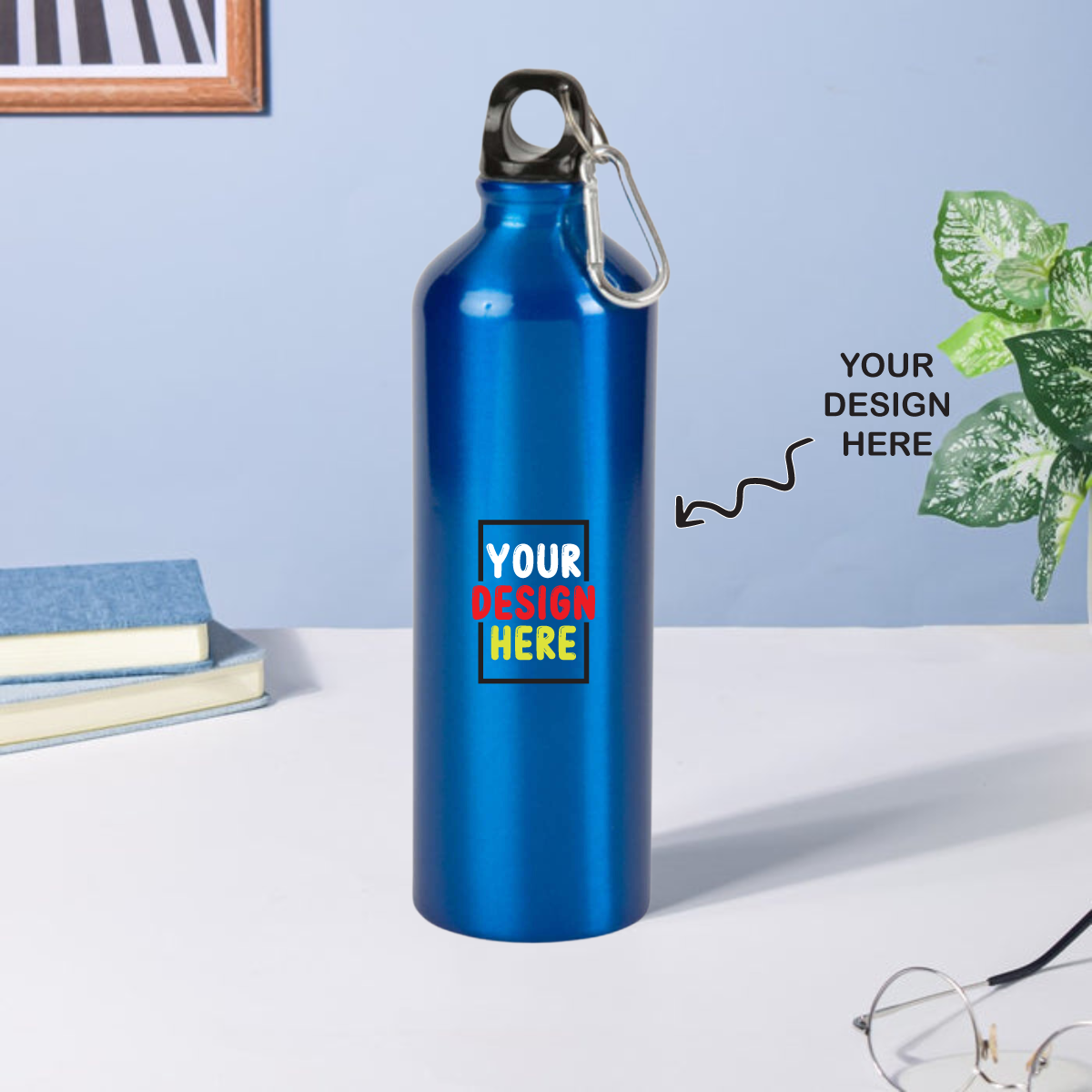 Personalized Blue Aluminum Water Bottle - 750ml - For Return Gift, Corporate Gifting, Office or Personal Use TGMGC-561