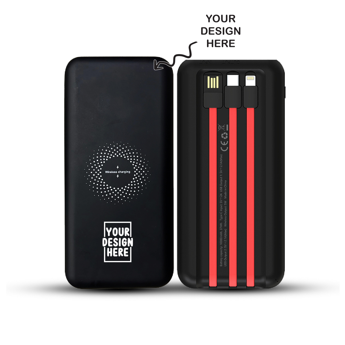Personalized Logo Glow 10000mAh Powerbank with Inbuilt Charging Cables - For Corporate Gifting, Event Gifting, Freebies, Return Gift, Promotions - HK10282 - The Gifting Marketplace