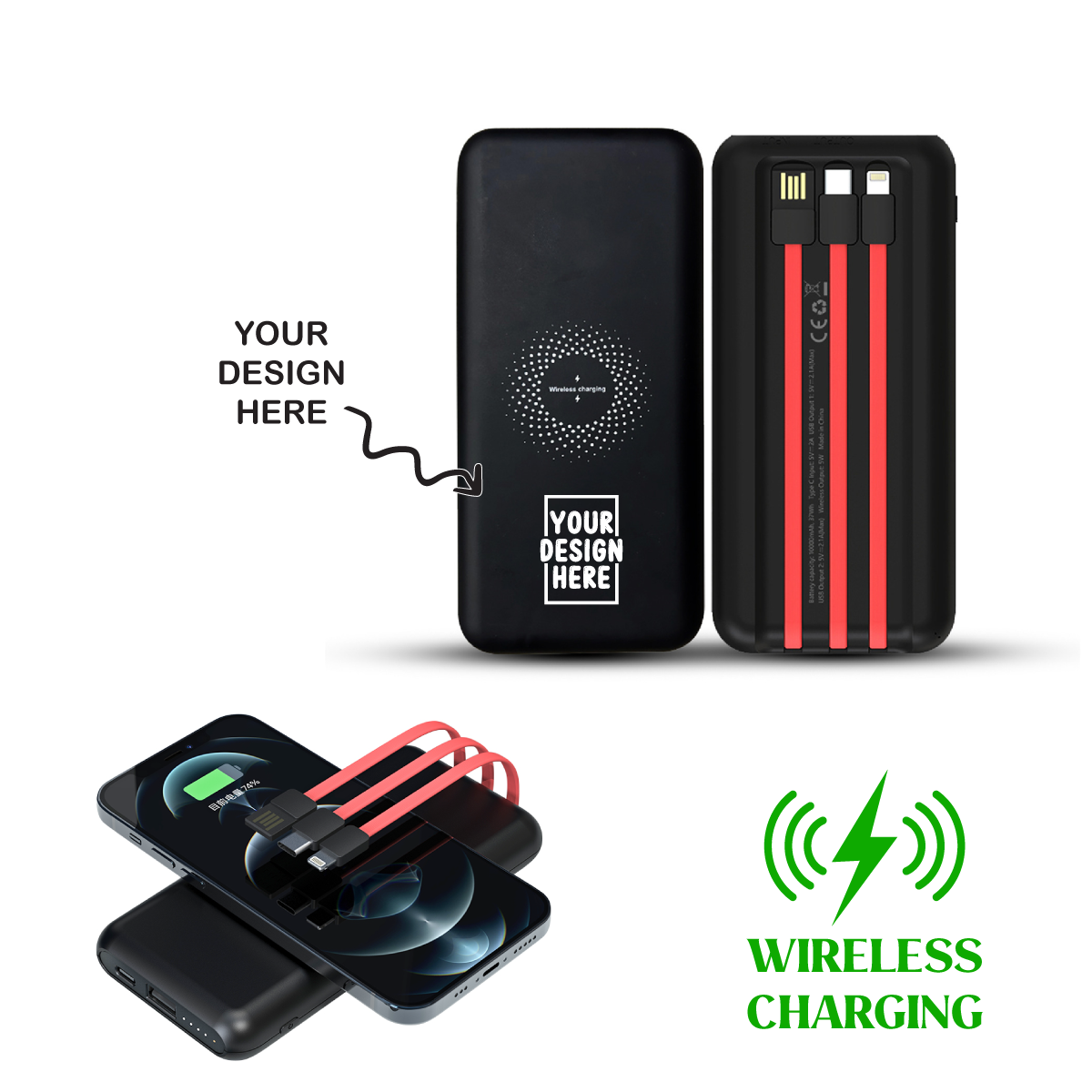 Personalized Logo Glow 10000mAh Powerbank with Inbuilt Charging Cables - For Corporate Gifting, Event Gifting, Freebies, Return Gift, Promotions - HK10282 - The Gifting Marketplace