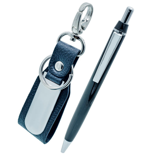 Black Personalized 2in1 Pen and Keychain Gift Set - For Employee Joining Kit, Corporate, Client or Dealer Gifting JASET9418BK