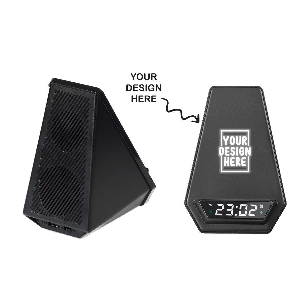 Personalized Logo Glow Multipurpose Bluetooth Speaker, Wireless Charging, Clock, cum Phone Stand - For Corporate Gifting, Event Gifting, Freebies, Return Gift, Promotions - HK10285