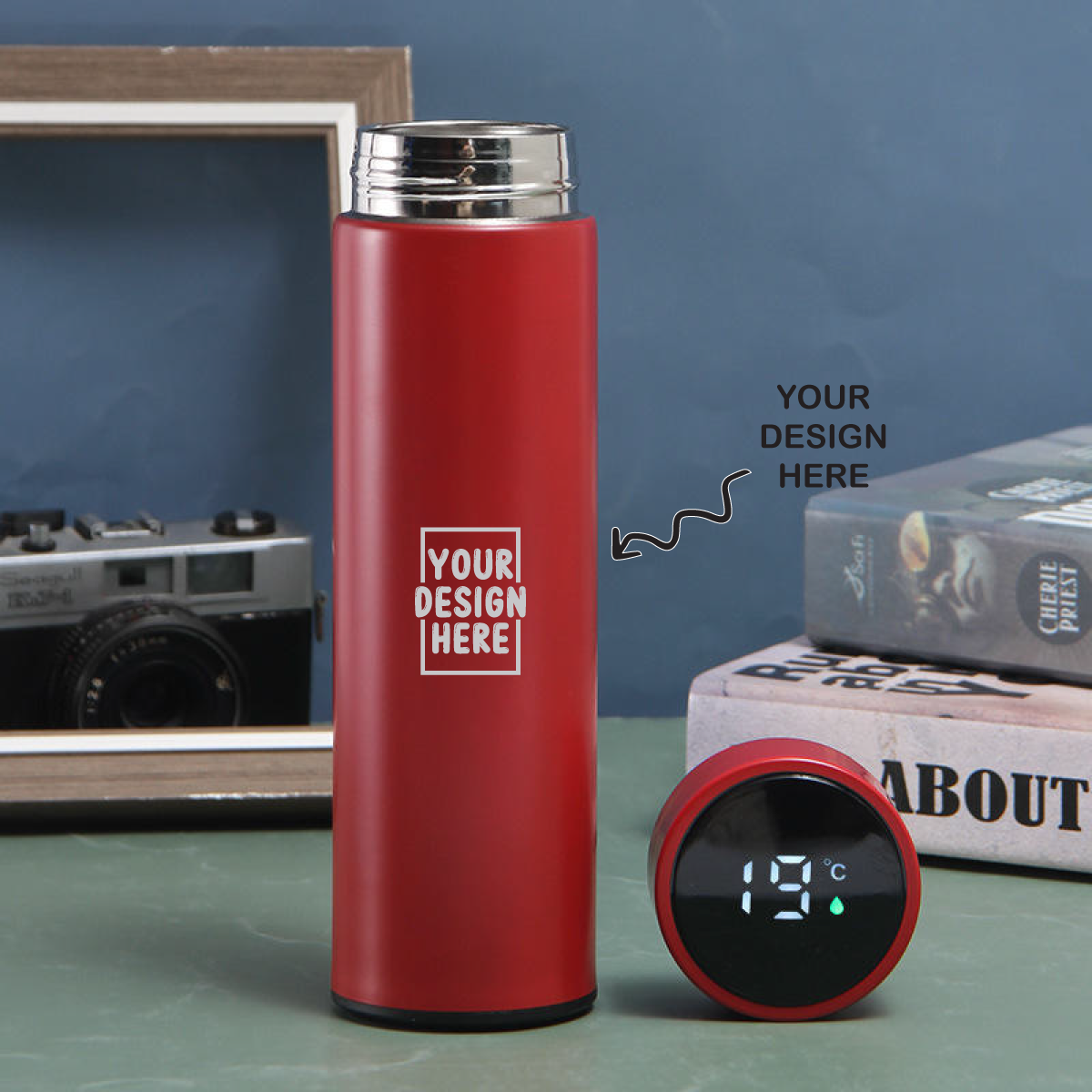 Personalized Laser Engraved Red Temperature Water Bottle - Multicolor UV Printed 500ml - For Return Gift, Corporate Gifting, Office or Personal Use TGMGC-44